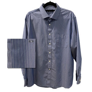 Lauren Ralph Lauren Size 18 34/35 2XL Striped Long Sleeve Button Down Shirt Blue
